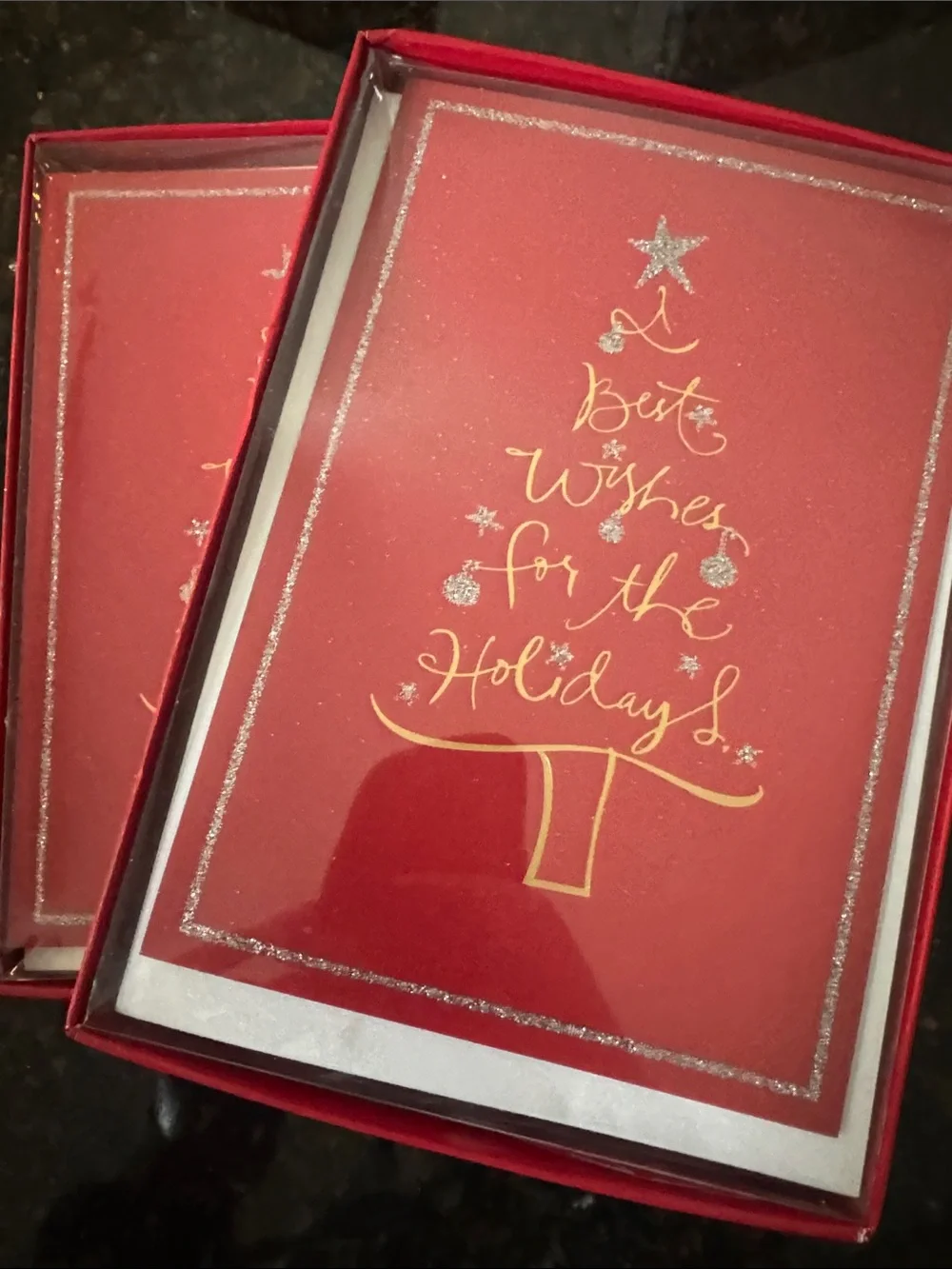 Festive Red Holiday Greeting Card Set with Gold Accents